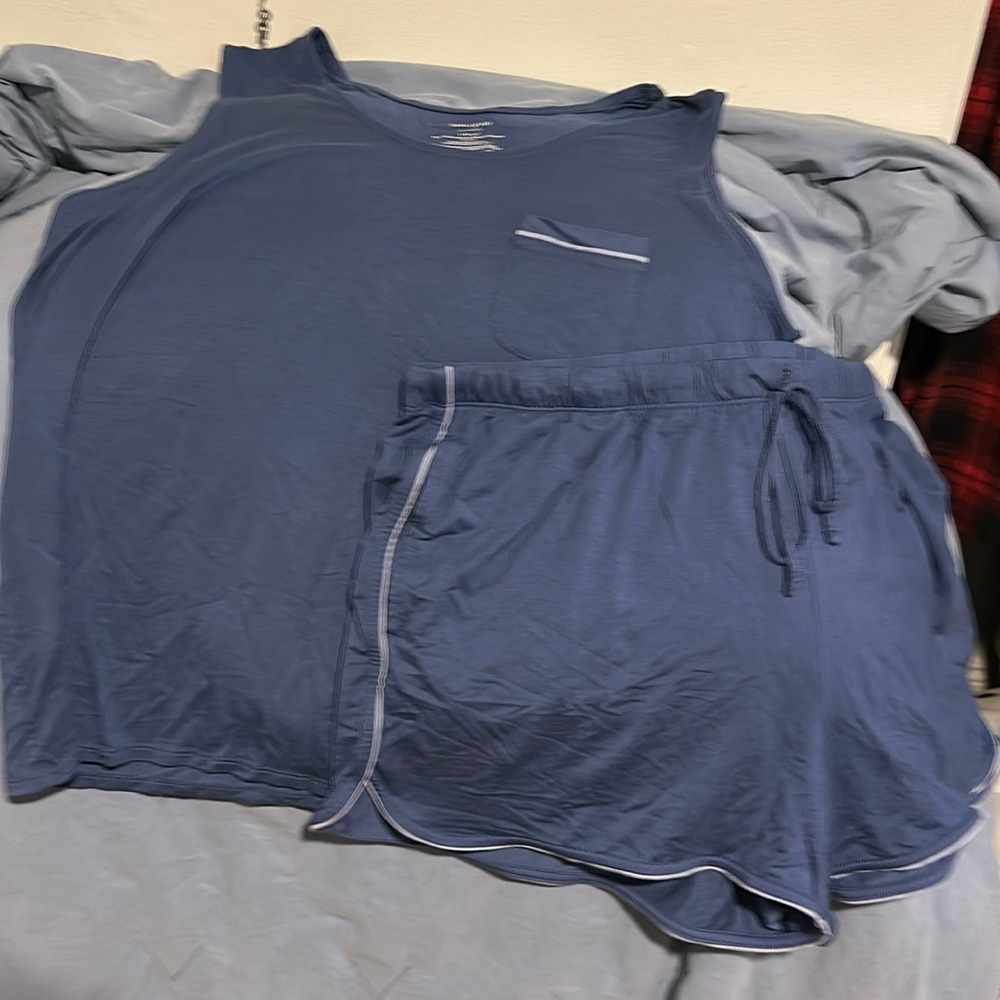 Short pajamas, short sleeve top and shorts.